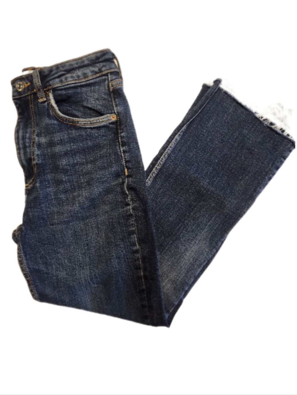 Zara Medium Blue High Rise Straight Cut Off Crop Jeans, 2